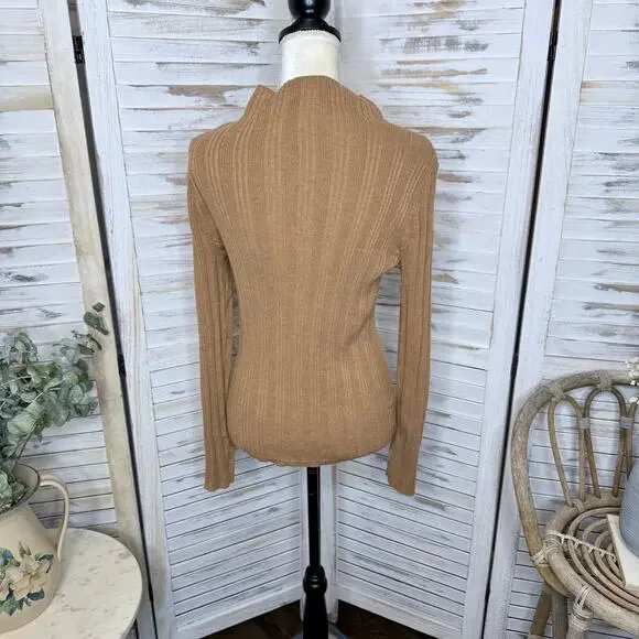 MADEWELL Women's Leaton M Lightweight Ribbed Mock Sweater Heather Caramel Brown - Picture 5 of 15